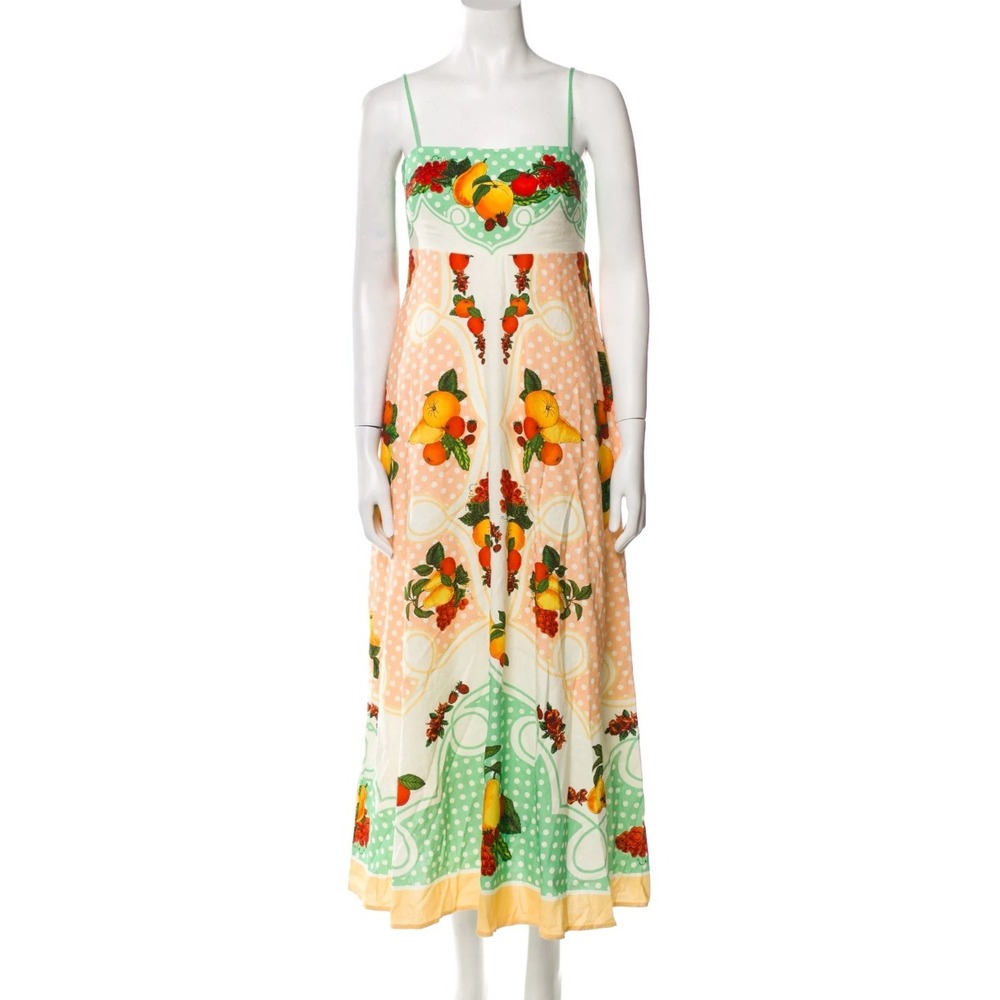 Caroline Constas Fruit Print Smocked Linen-Blend Sundress Size S - Picture 2 of 7